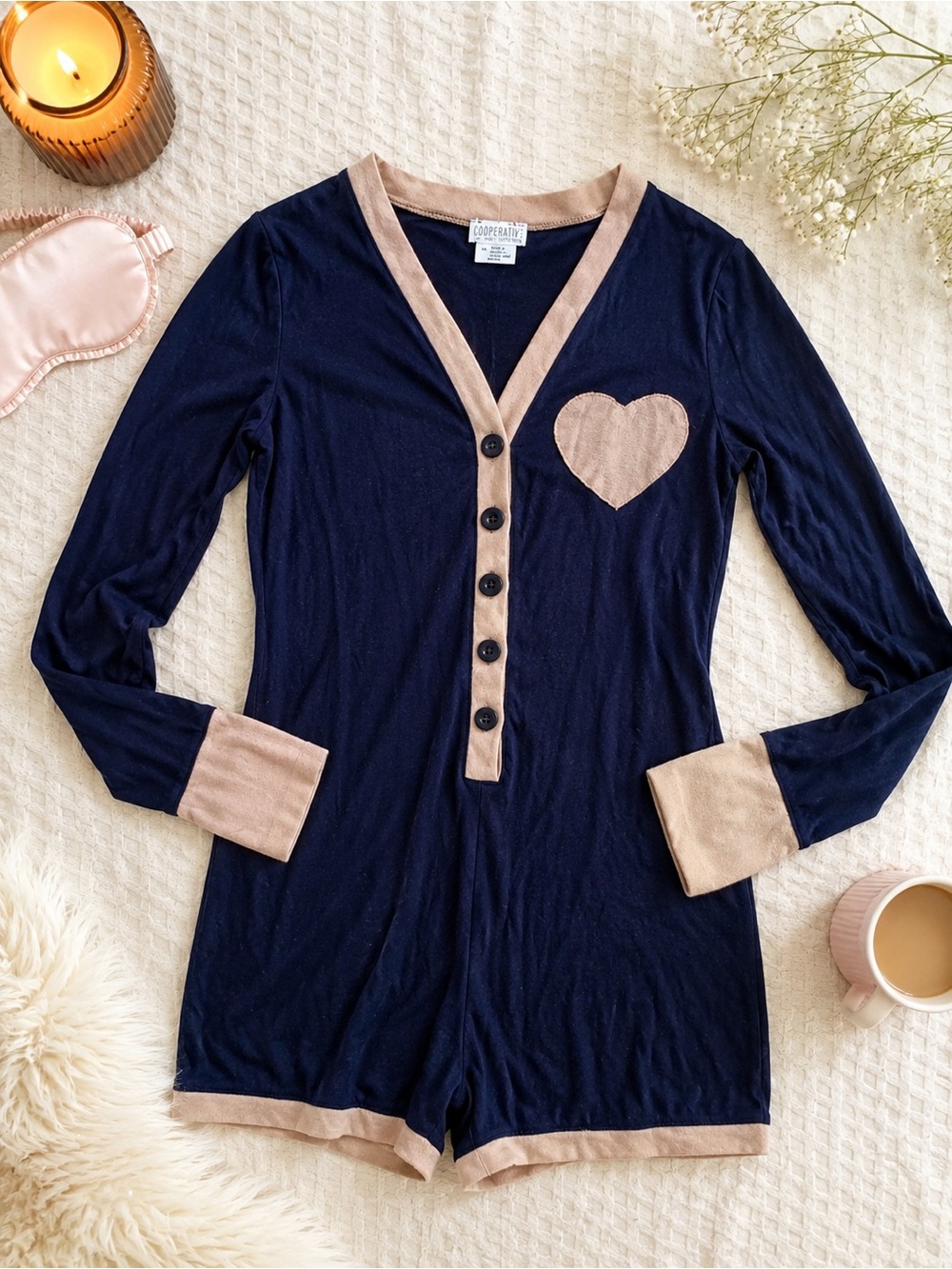 Urban Outfitters Cooperative Heart Pajama Romper Size Medium